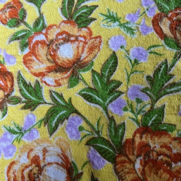 Chatham Acrylic Blanket Satin Edge Orange Yellow Floral Made USA Vintage 1970s - Picture 6 of 6